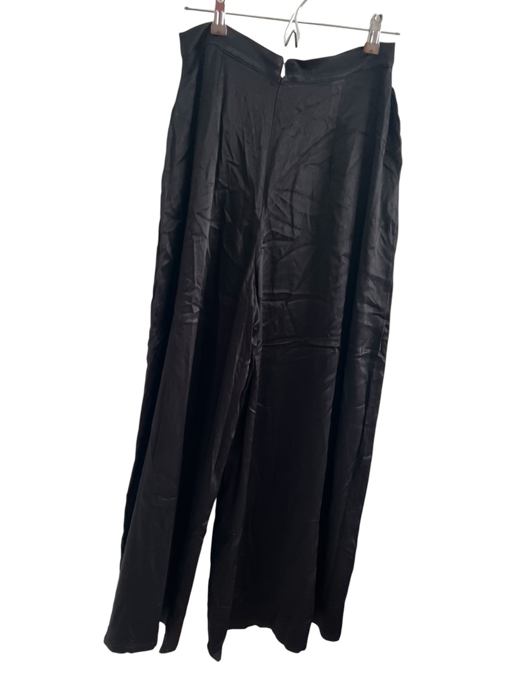 La Femme Black Satin Wide-Leg Dress Trousers Pants